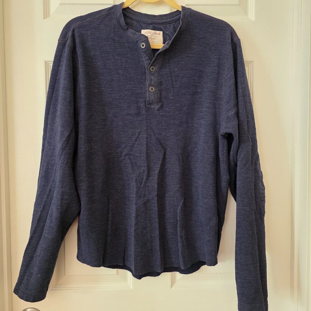 Hudson & Barrow NYC Men's Heather Blue Henley Long Sleeve Size Large